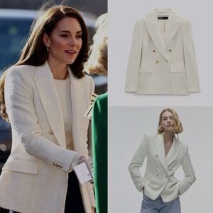 Zara tweed textured double breasted blazer